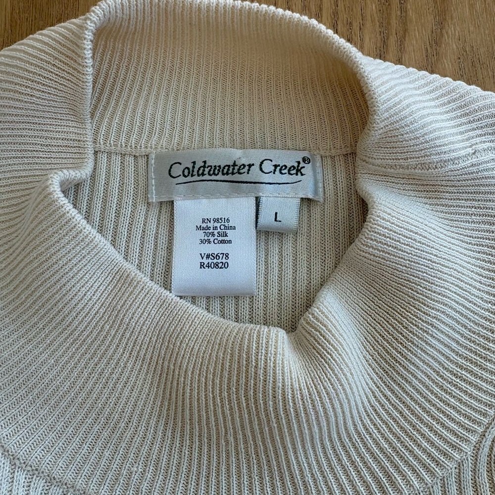Coldwater Creek Silk Cotton Cream Neutral Capsule Ribbed Mockneck Sleeveless L